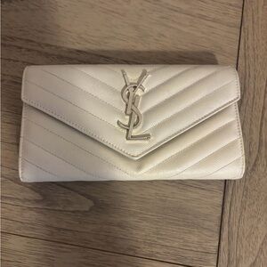 Yves Saint Laurent Ivory Quilted Wallet Monogramme quilted textured-leather